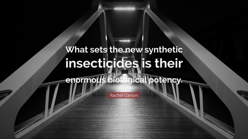 Rachel Carson Quote: “What sets the new synthetic insecticides is their enormous biological potency.”