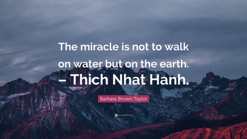 Barbara Brown Taylor Quote: “The miracle is not to walk on water but on the earth. – Thich Nhat Hanh.”