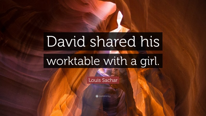 Louis Sachar Quote: “David shared his worktable with a girl.”