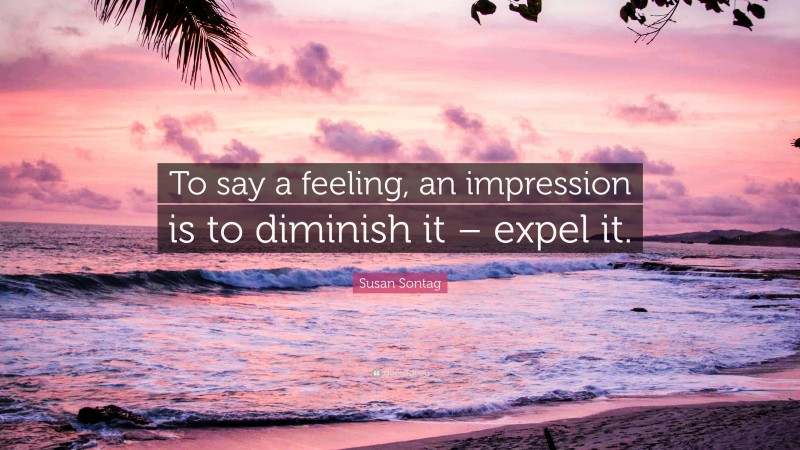 Susan Sontag Quote: “To say a feeling, an impression is to diminish it – expel it.”