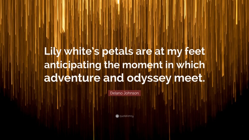 Delano Johnson Quote: “Lily white’s petals are at my feet anticipating the moment in which adventure and odyssey meet.”