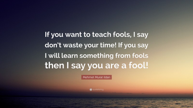 Mehmet Murat ildan Quote: “If you want to teach fools, I say don’t waste your time! If you say I will learn something from fools then I say you are a fool!”
