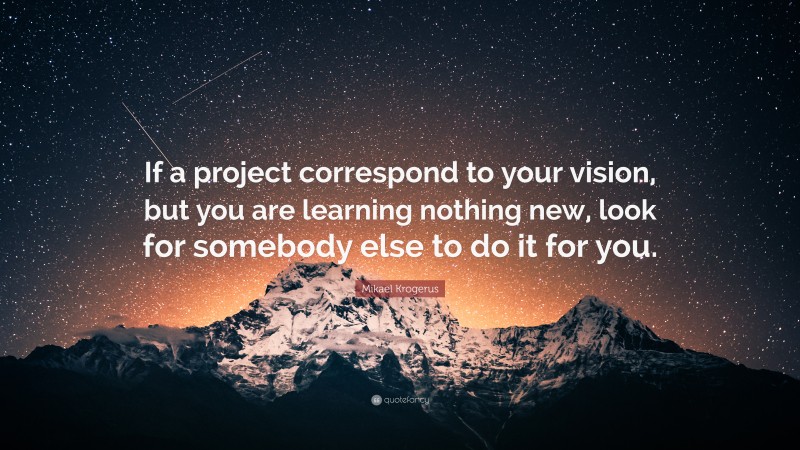 Mikael Krogerus Quote: “If a project correspond to your vision, but you are learning nothing new, look for somebody else to do it for you.”