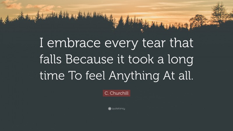 C. Churchill Quote: “I embrace every tear that falls Because it took a long time To feel Anything At all.”