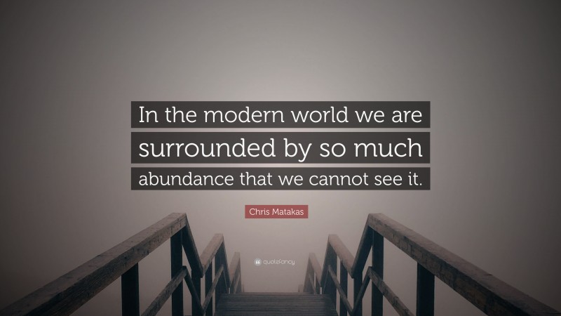 Chris Matakas Quote: “In the modern world we are surrounded by so much abundance that we cannot see it.”