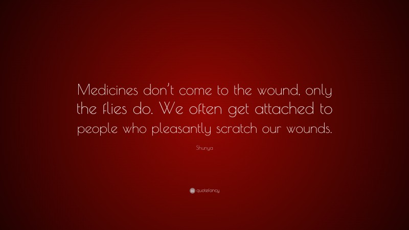Shunya Quote: “Medicines don’t come to the wound, only the flies do. We often get attached to people who pleasantly scratch our wounds.”