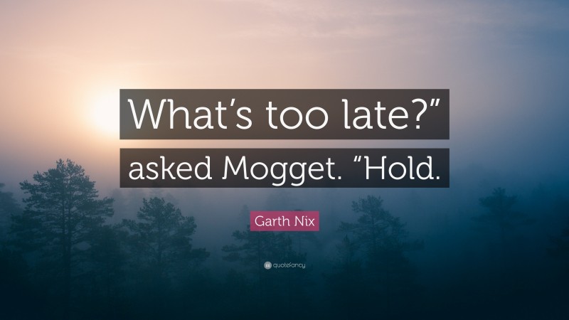 Garth Nix Quote: “What’s too late?” asked Mogget. “Hold.”