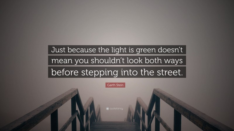 Garth Stein Quote: “Just because the light is green doesn’t mean you shouldn’t look both ways before stepping into the street.”