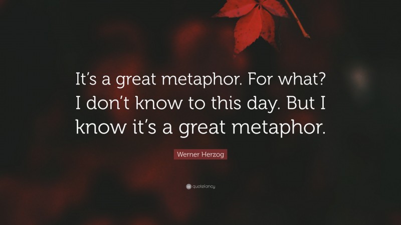 Werner Herzog Quote: “It’s a great metaphor. For what? I don’t know to this day. But I know it’s a great metaphor.”