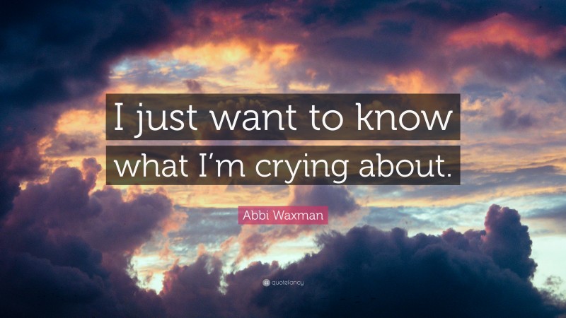 Abbi Waxman Quote: “I just want to know what I’m crying about.”