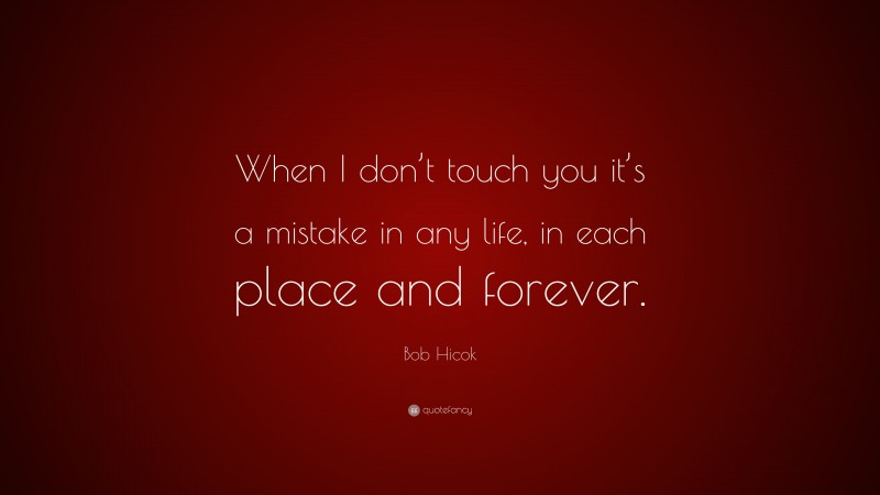 Bob Hicok Quote: “When I don’t touch you it’s a mistake in any life, in each place and forever.”