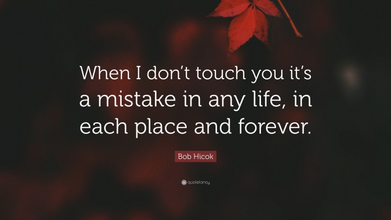 Bob Hicok Quote: “When I don’t touch you it’s a mistake in any life, in each place and forever.”