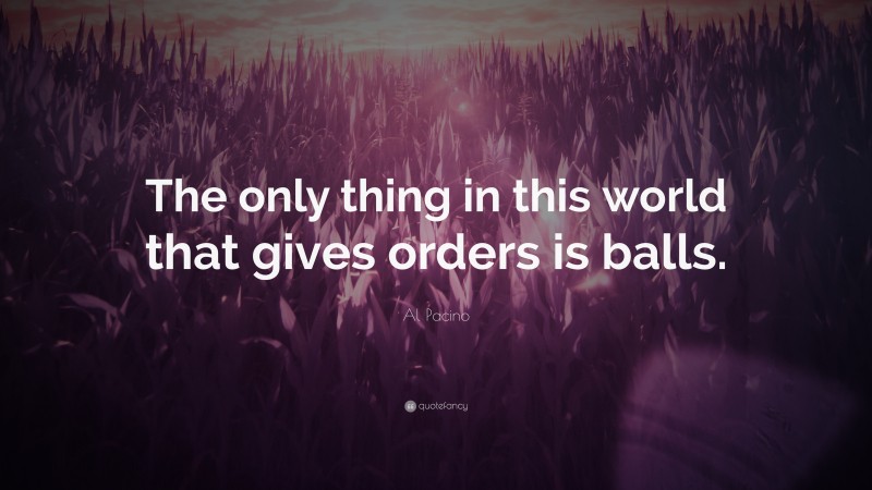 Al Pacino Quote: “The only thing in this world that gives orders is balls.”