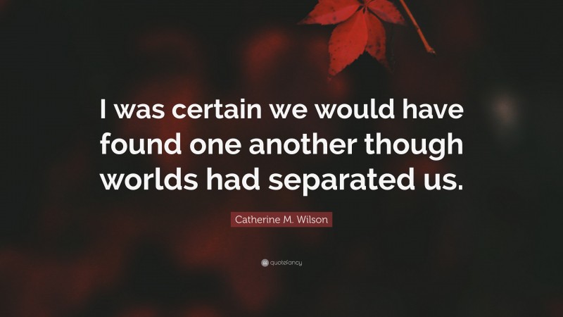 Catherine M. Wilson Quote: “I was certain we would have found one another though worlds had separated us.”
