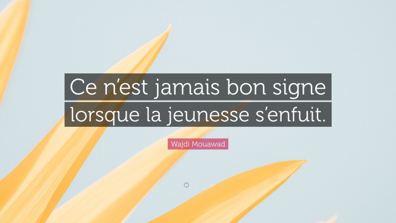Wajdi Mouawad Quote: “Ce n’est jamais bon signe lorsque la jeunesse s’enfuit.”