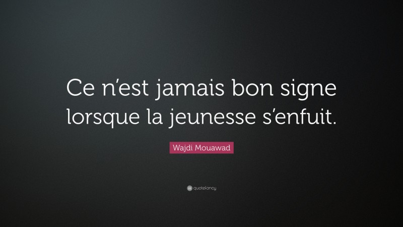 Wajdi Mouawad Quote: “Ce n’est jamais bon signe lorsque la jeunesse s’enfuit.”