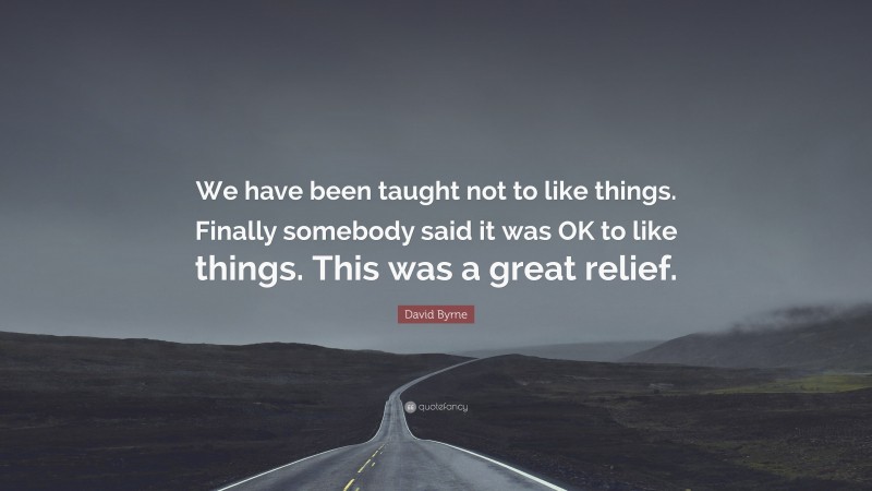 David Byrne Quote: “We have been taught not to like things. Finally somebody said it was OK to like things. This was a great relief.”