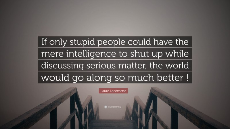 Laure Lacornette Quote: “If only stupid people could have the mere intelligence to shut up while discussing serious matter, the world would go along so much better !”