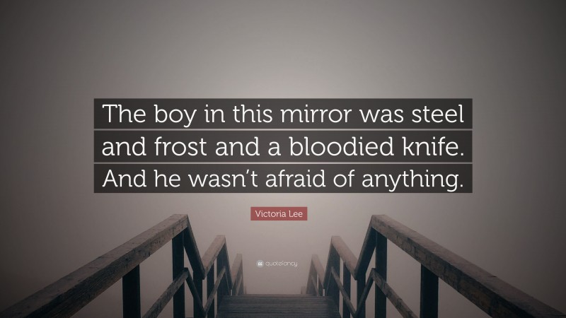 Victoria Lee Quote: “The boy in this mirror was steel and frost and a bloodied knife. And he wasn’t afraid of anything.”