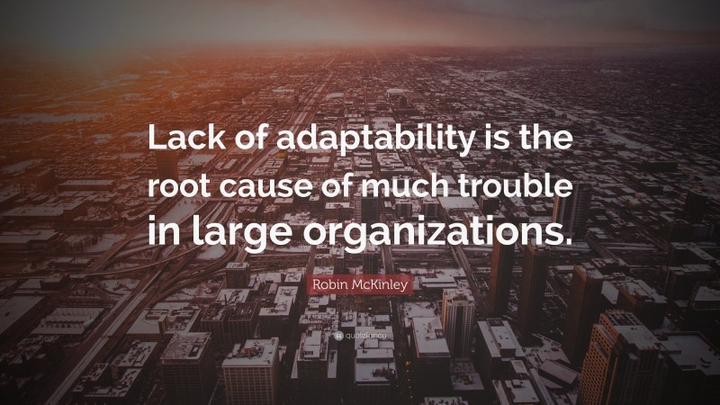 Robin McKinley Quote: “Lack of adaptability is the root cause of much trouble in large organizations.”