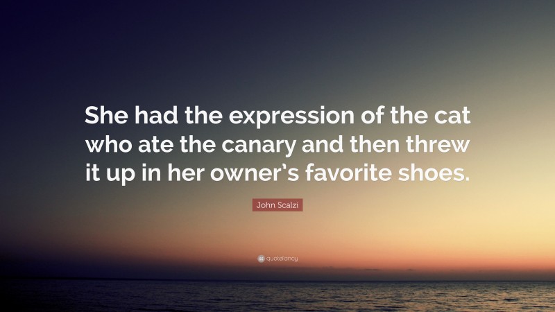 John Scalzi Quote: “She had the expression of the cat who ate the canary and then threw it up in her owner’s favorite shoes.”