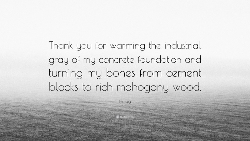 Halsey Quote: “Thank you for warming the industrial gray of my concrete foundation and turning my bones from cement blocks to rich mahogany wood.”