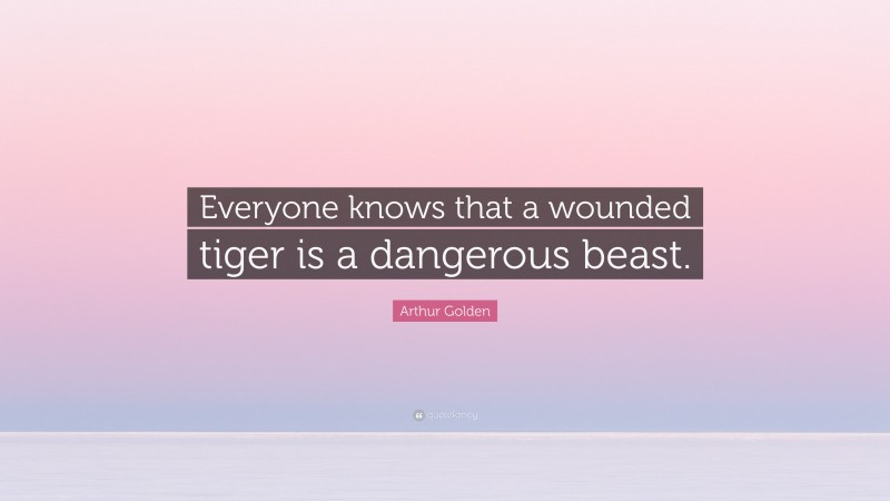 Arthur Golden Quote: “Everyone knows that a wounded tiger is a dangerous beast.”