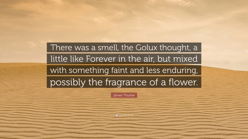 James Thurber Quote: “There was a smell, the Golux thought, a little like Forever in the air, but mixed with something faint and less enduring, possibly the fragrance of a flower.”