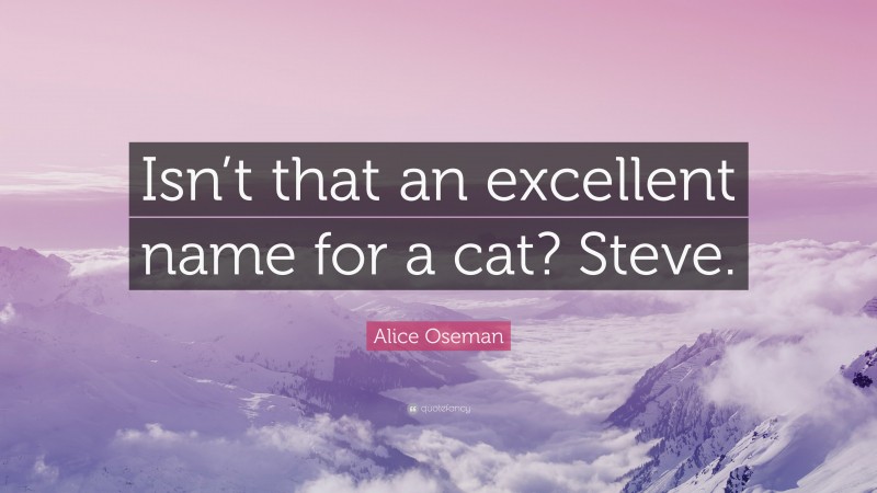 Alice Oseman Quote: “Isn’t that an excellent name for a cat? Steve.”