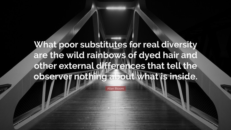 Allan Bloom Quote: “What poor substitutes for real diversity are the wild rainbows of dyed hair and other external differences that tell the observer nothing about what is inside.”