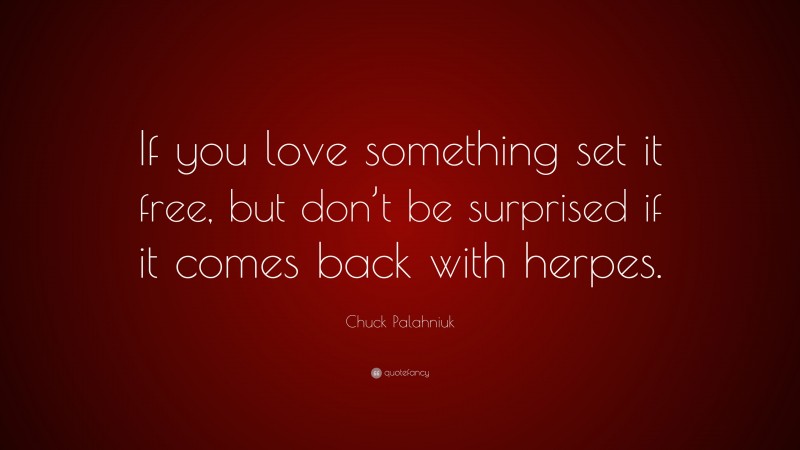 Chuck Palahniuk Quote: “If you love something set it free, but don’t be surprised if it comes back with herpes.”