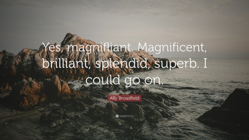 Ally Broadfield Quote: “Yes, magnifliant. Magnificent, brilliant, splendid, superb. I could go on.”