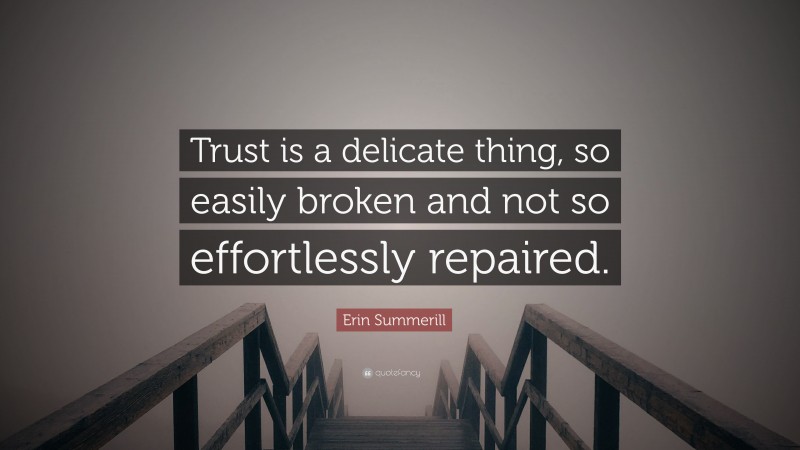 Erin Summerill Quote: “Trust is a delicate thing, so easily broken and not so effortlessly repaired.”
