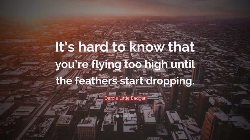 Darcie Little Badger Quote: “It’s hard to know that you’re flying too high until the feathers start dropping.”