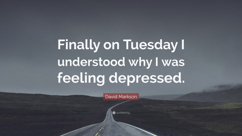 David Markson Quote: “Finally on Tuesday I understood why I was feeling depressed.”
