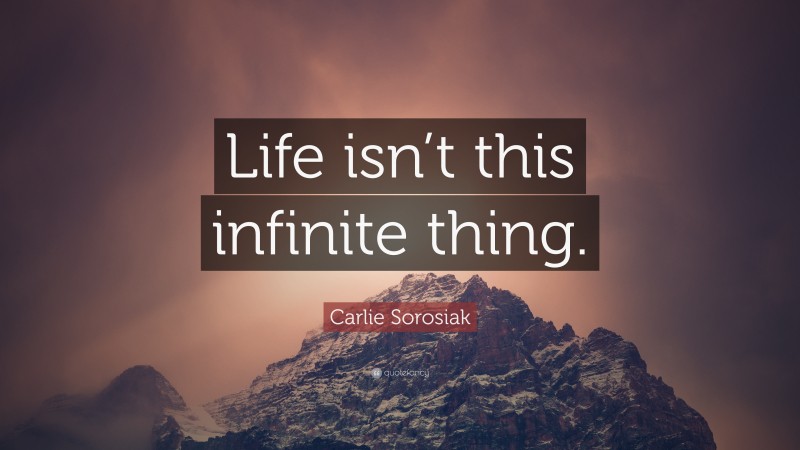 Carlie Sorosiak Quote: “Life isn’t this infinite thing.”