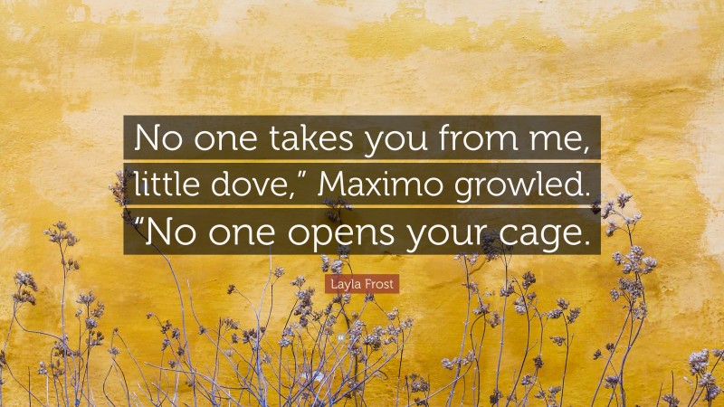 Layla Frost Quote: “No one takes you from me, little dove,” Maximo growled. “No one opens your cage.”