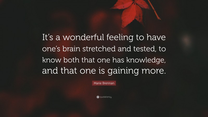 Marie Brennan Quote: “It’s a wonderful feeling to have one’s brain stretched and tested, to know both that one has knowledge, and that one is gaining more.”