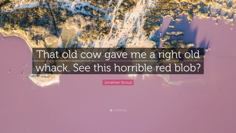 Jonathan Stroud Quote: “That old cow gave me a right old whack. See this horrible red blob?”