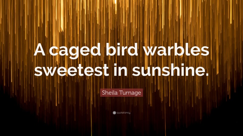 Sheila Turnage Quote: “A caged bird warbles sweetest in sunshine.”