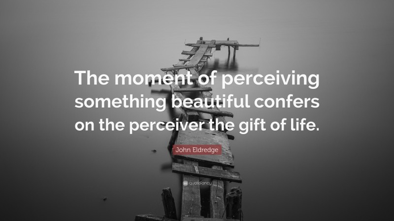 John Eldredge Quote: “The moment of perceiving something beautiful confers on the perceiver the gift of life.”