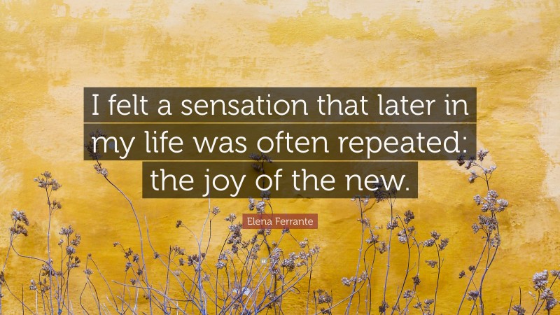 Elena Ferrante Quote: “I felt a sensation that later in my life was often repeated: the joy of the new.”