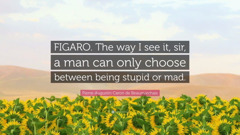Pierre-Augustin Caron de Beaumarchais Quote: “FIGARO. The way I see it, sir, a man can only choose between being stupid or mad.”
