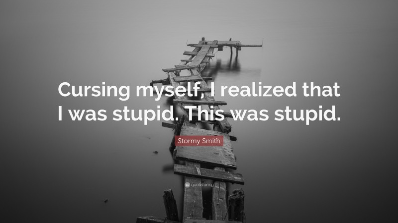 Stormy Smith Quote: “Cursing myself, I realized that I was stupid. This was stupid.”