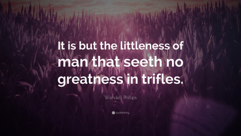 Wendell Phillips Quote: “It is but the littleness of man that seeth no greatness in trifles.”