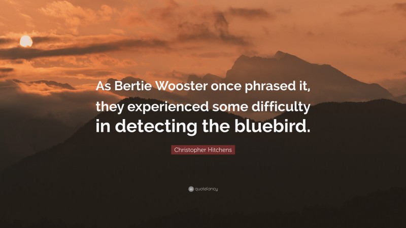Christopher Hitchens Quote: “As Bertie Wooster once phrased it, they experienced some difficulty in detecting the bluebird.”