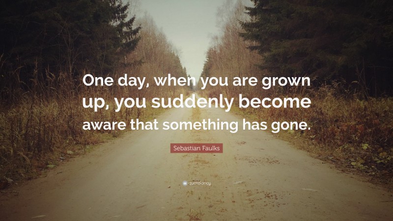 Sebastian Faulks Quote: “One day, when you are grown up, you suddenly become aware that something has gone.”