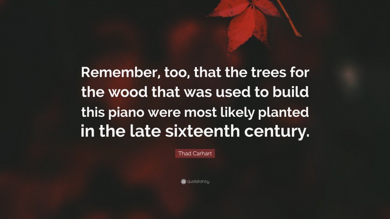 Thad Carhart Quote: “Remember, too, that the trees for the wood that was used to build this piano were most likely planted in the late sixteenth century.”