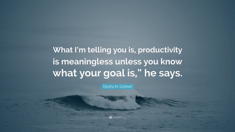 Eliyahu M. Goldratt Quote: “What I’m telling you is, productivity is meaningless unless you know what your goal is,” he says.”