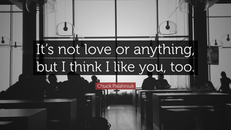 Chuck Palahniuk Quote: “It’s not love or anything, but I think I like you, too.”